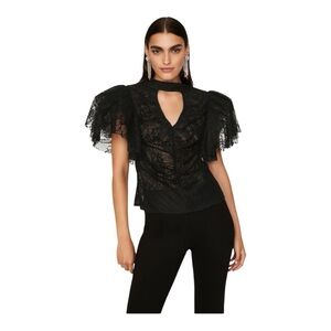 Osman Yousefzada Black Lace Top Ruffle Sleeve Blouse Size 6